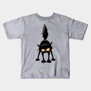 Funny Fierce Black Cat Cartoon Kids T-Shirt